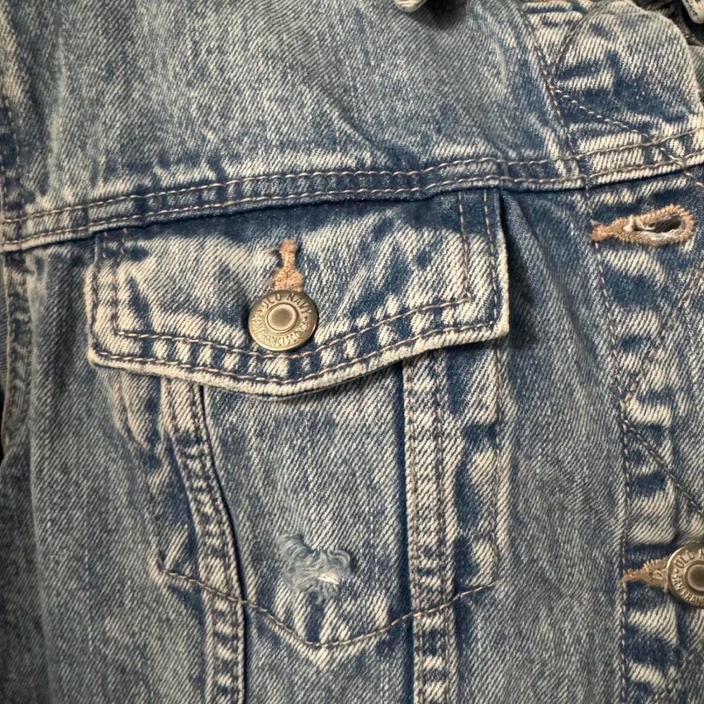 Old Navy Denim Jacket Women Large Blue Distressed Light Wash Trucker Jean Jacket - Picture 10 of 10